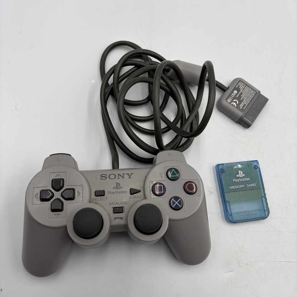 Sony OEM PlayStation DualShock Wired Controller Gray PS‎ Video Game  Memory Card